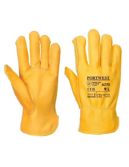 First-Grade Yellow Grain Leather Driver Gloves A270 Portwest