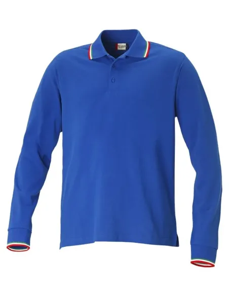 Polo Piquet 100% Cotone Manica Lunga con Profili Italia in Contrast...