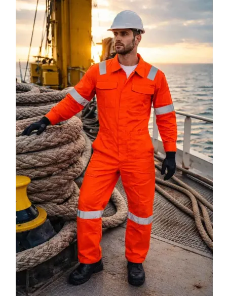 Tuta da lavoro professionale in cotone con bande rifrangenti